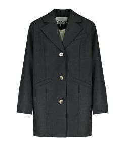 Meilleure affaire 😀 GANNI Veste Blazer Oversize Laine Noir Phantom ✨