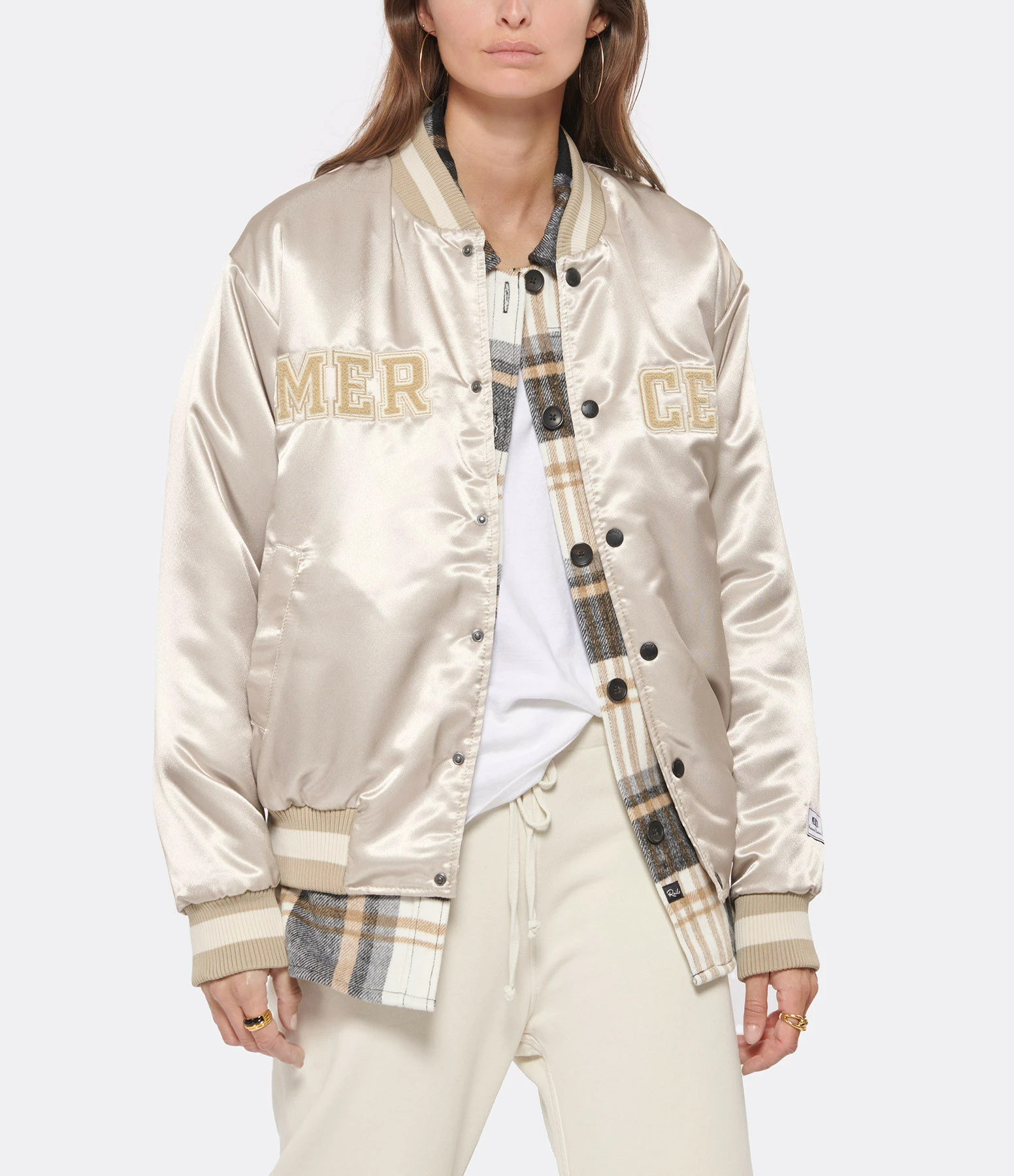 Meilleure affaire ???? MERCER Veste Bomber Varsity Satin Sable ???? 3 Meilleure affaire ???? MERCER Veste Bomber Varsity Satin Sable ???? – Image 3