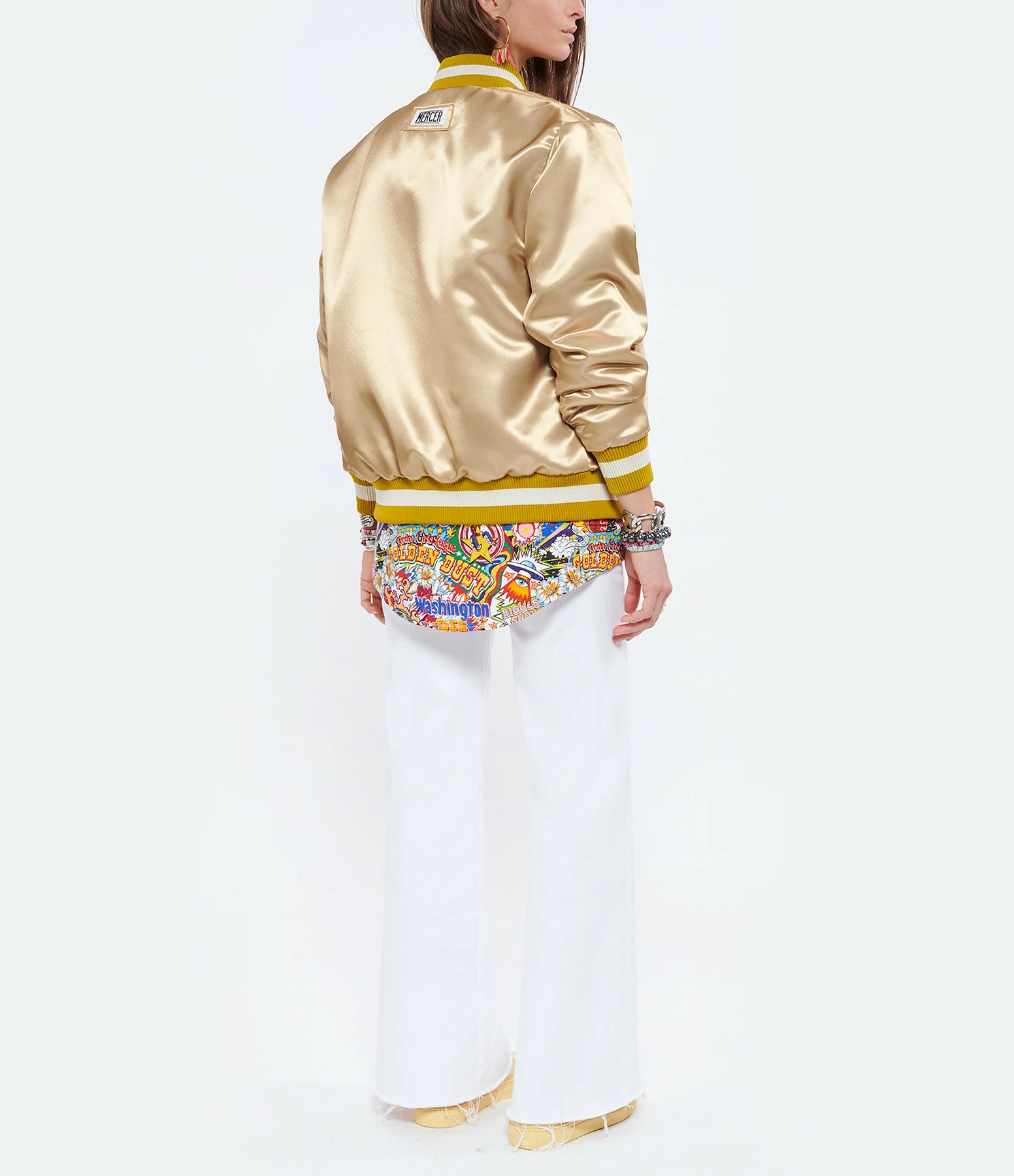 Nouveau ⭐ MERCER Veste Bomber Varsity Satin Jaune ???? 5 Nouveau ⭐ MERCER Veste Bomber Varsity Satin Jaune ???? – Image 5