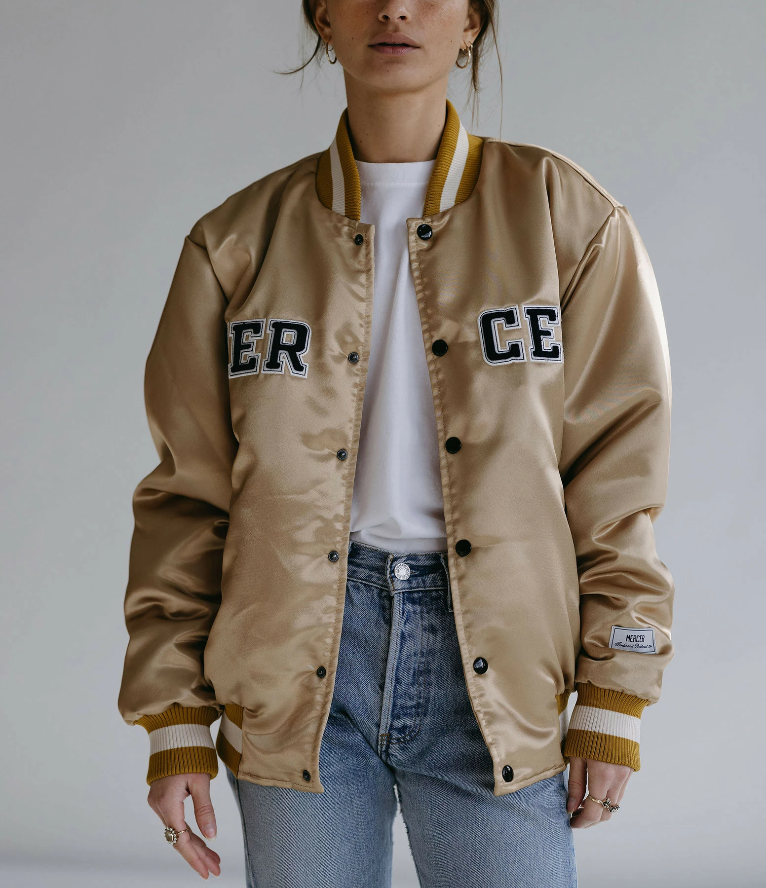Nouveau ⭐ MERCER Veste Bomber Varsity Satin Jaune ???? 7 Nouveau ⭐ MERCER Veste Bomber Varsity Satin Jaune ???? – Image 7
