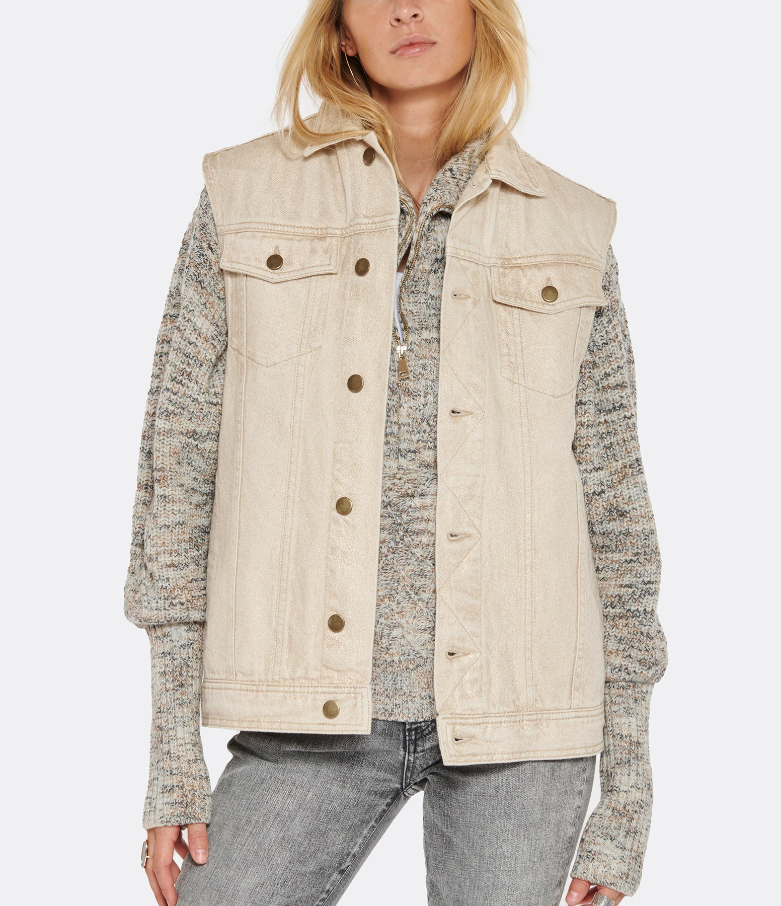 Coupon ⭐ MODETROTTER Veste Sans Manches Stan Thiou Coton Beige Doré ⭐ 3 Coupon ⭐ MODETROTTER Veste Sans Manches Stan Thiou Coton Beige Doré ⭐ – Image 3