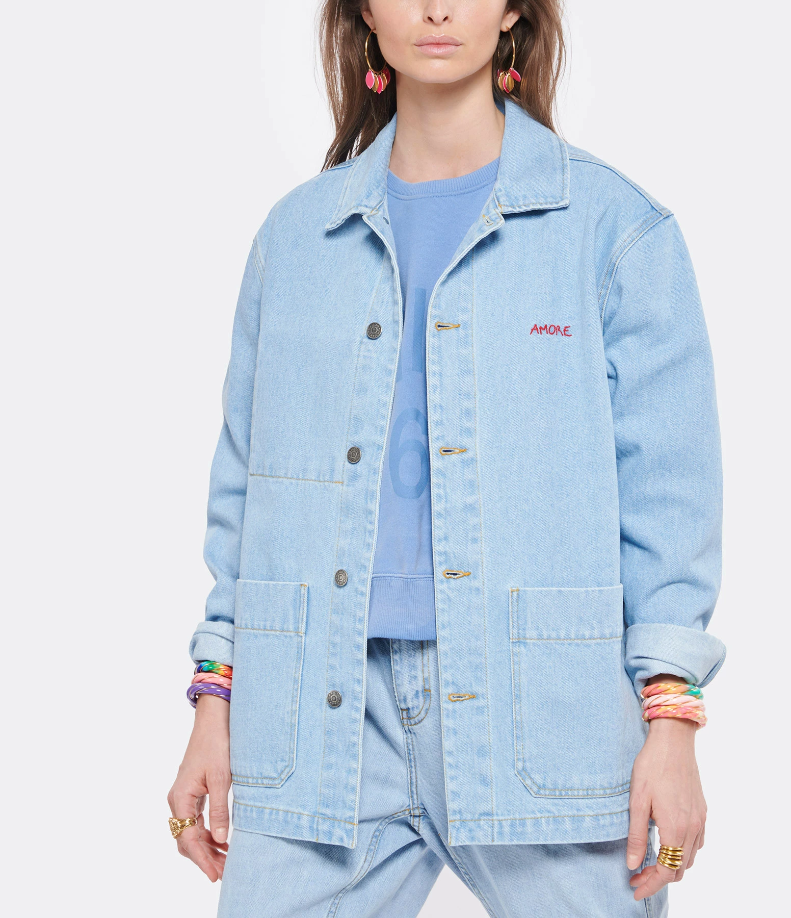Promo ???? MAISON LABICHE Veste Unisexe Amore Denim Bleu ???? 3 Promo ???? MAISON LABICHE Veste Unisexe Amore Denim Bleu ???? – Image 3