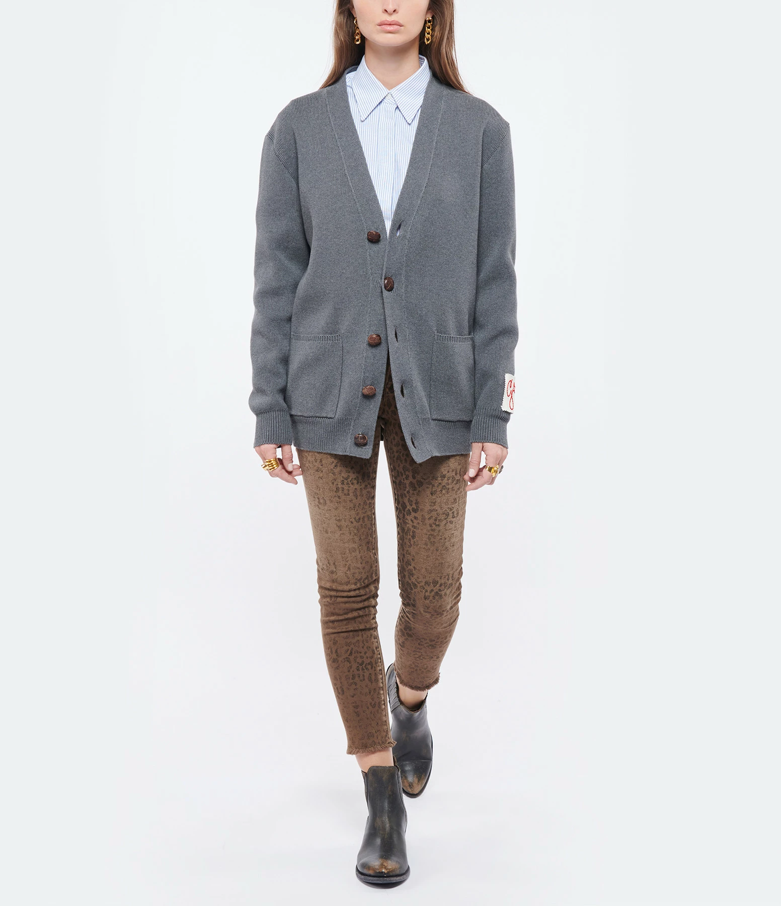 Remise ???? GOLDEN GOOSE Cardigan Golden Coton Gris Mélangé ???? 4 Remise ???? GOLDEN GOOSE Cardigan Golden Coton Gris Mélangé ???? – Image 4