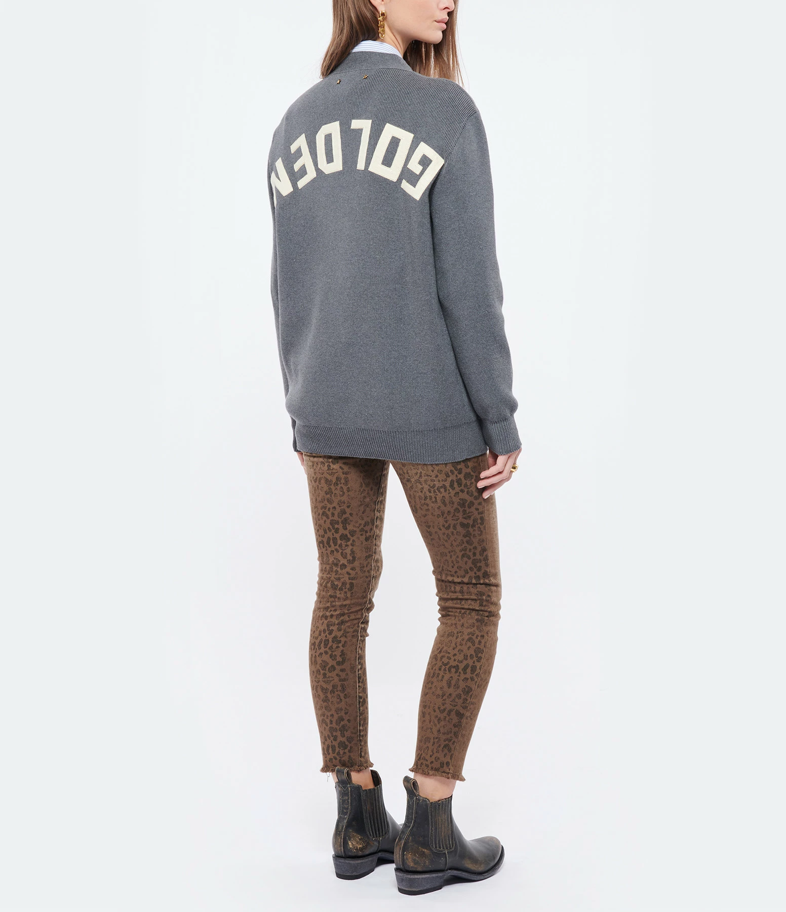 Remise ???? GOLDEN GOOSE Cardigan Golden Coton Gris Mélangé ???? 5 Remise ???? GOLDEN GOOSE Cardigan Golden Coton Gris Mélangé ???? – Image 5