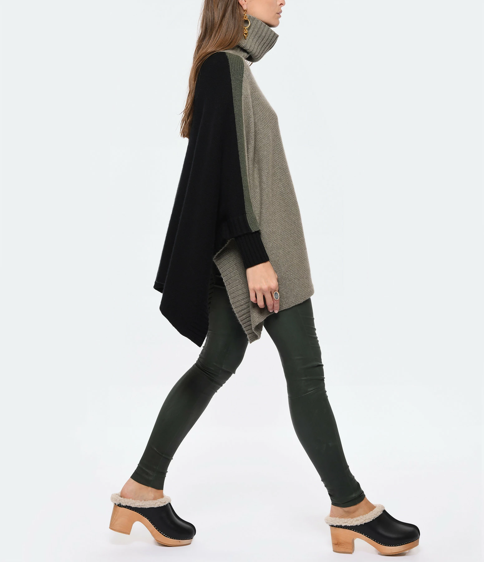 Meilleure vente ???? KUJTEN Poncho Ciara Smoking Cachemire Kaki Noir ???? 4 Meilleure vente ???? KUJTEN Poncho Ciara Smoking Cachemire Kaki Noir ???? – Image 4