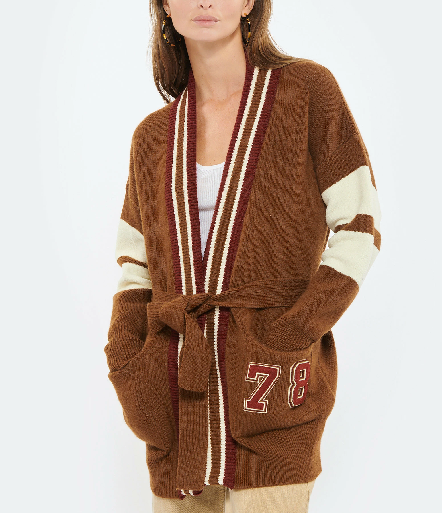 Nouveau ✔️ GOLDEN GOOSE Cardigan Journey Jacquard Laine Marron ⭐ 3 Nouveau ✔️ GOLDEN GOOSE Cardigan Journey Jacquard Laine Marron ⭐ – Image 3