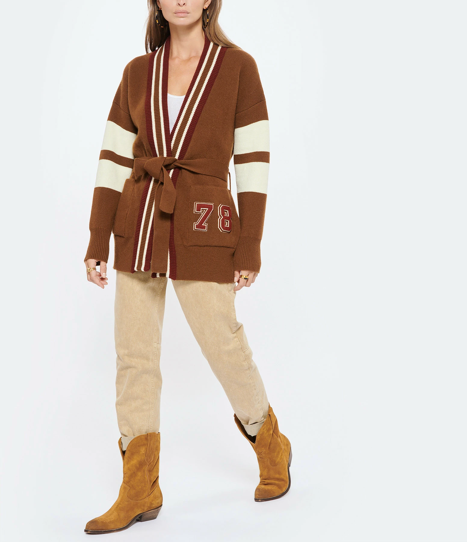 Nouveau ✔️ GOLDEN GOOSE Cardigan Journey Jacquard Laine Marron ⭐ 4 Nouveau ✔️ GOLDEN GOOSE Cardigan Journey Jacquard Laine Marron ⭐ – Image 4