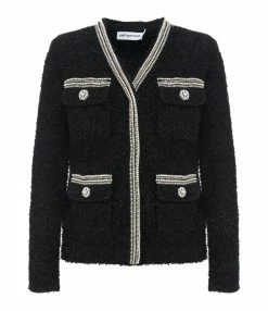 Offres 👏 SELF PORTRAIT Cardigan Poches Tweed Noir ⌛