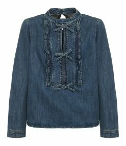 Le moins cher 😀 SELF PORTRAIT Blouse Volants Denim Bleu ⌛