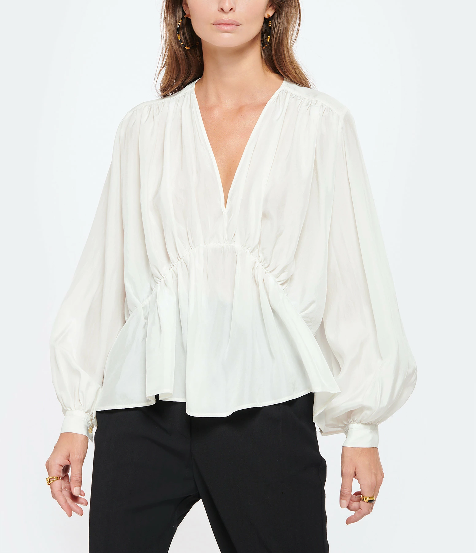 Vente flash 🎁 FORTE_FORTE Blouse Bohémienne Soie Blanc ✨ 2 Vente flash 🎁 FORTE_FORTE Blouse Bohémienne Soie Blanc ✨ – Image 2