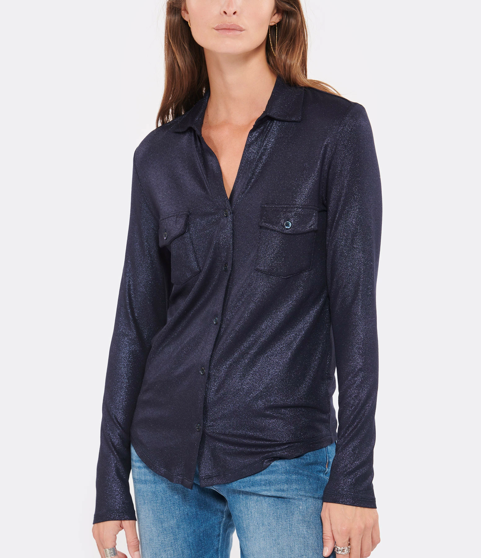 Sortie ⭐ MAJESTIC FILATURES Chemise Métallique Navy 😉 3 Sortie ⭐ MAJESTIC FILATURES Chemise Métallique Navy 😉 – Image 3