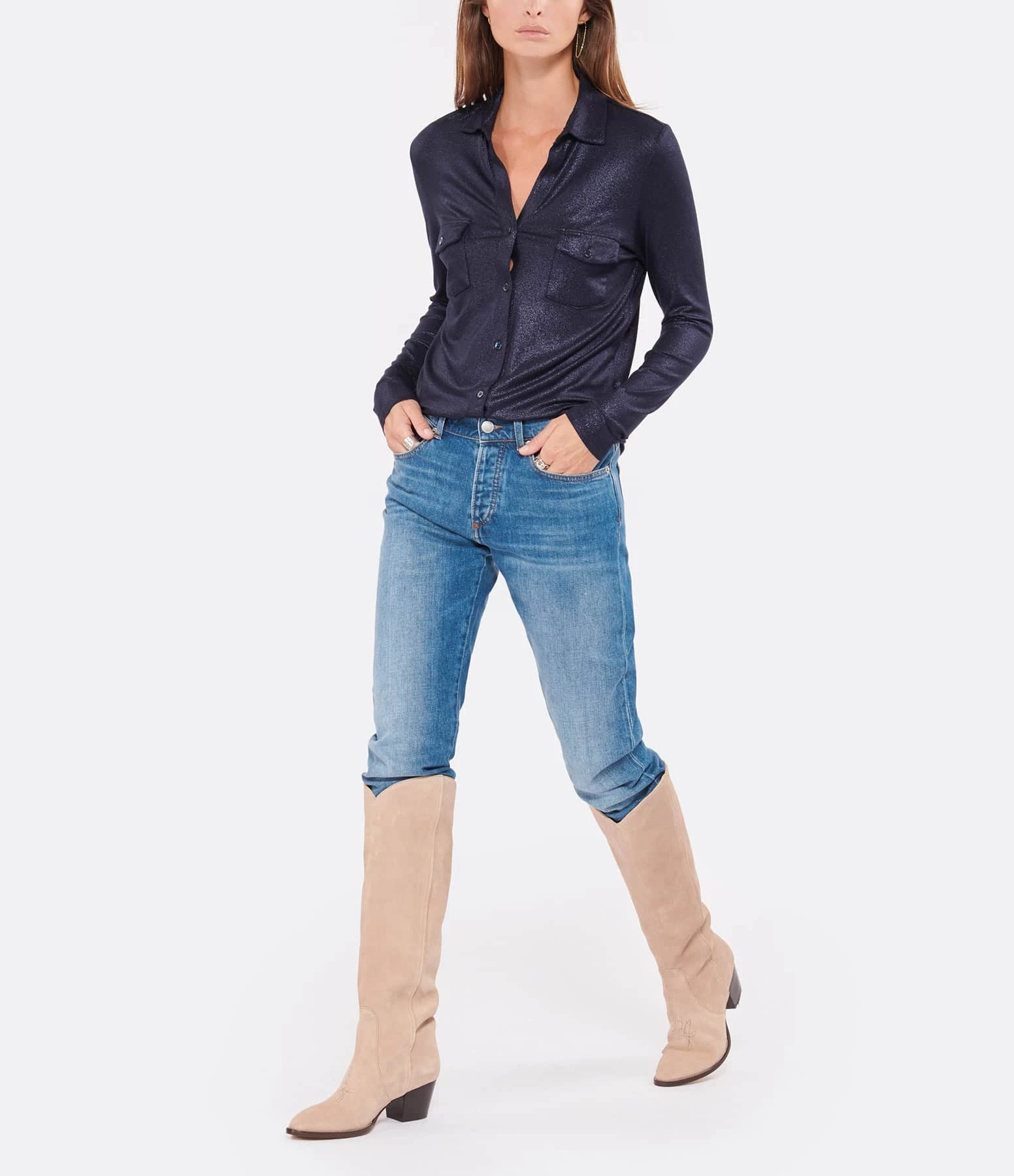 Sortie ⭐ MAJESTIC FILATURES Chemise Métallique Navy 😉 4 Sortie ⭐ MAJESTIC FILATURES Chemise Métallique Navy 😉 – Image 4