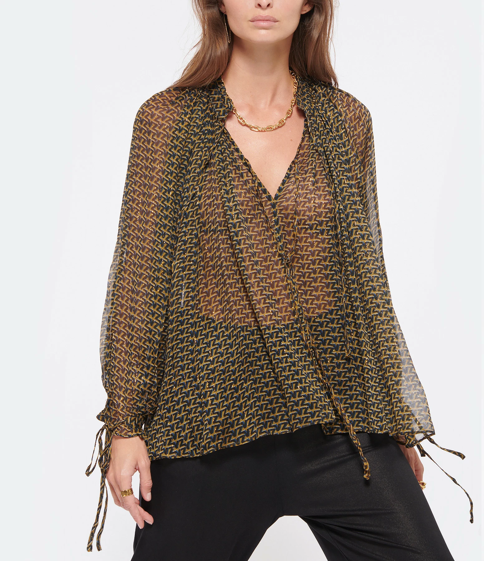 Promo 🥰 ZADIG & VOLTAIRE Blouse Tocade Mousseline Lurex Kaki 😍 3 Promo 🥰 ZADIG & VOLTAIRE Blouse Tocade Mousseline Lurex Kaki 😍 – Image 3