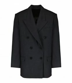 Budget 💯 ISABEL MARANT Veste Blazer Piaklero Laine Vierge Gris 😀