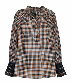 Meilleure vente 👍 CHARLIE JOE Blouse Bastien Coton Carreaux Orange Noir 🔥