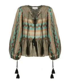 Meilleure vente ✔️ ANTIK BATIK Blouse Amelia Courte Coton Vert 💯