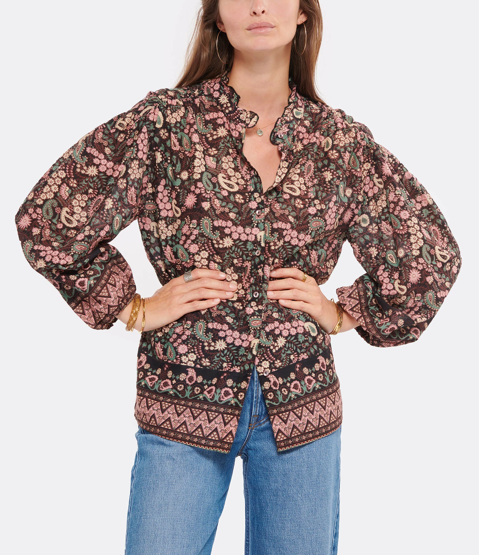 Le moins cher 😀 ANTIK BATIK Blouse Helena Coton Vert Rose ✔️ 3 Le moins cher 😀 ANTIK BATIK Blouse Helena Coton Vert Rose ✔️ – Image 3