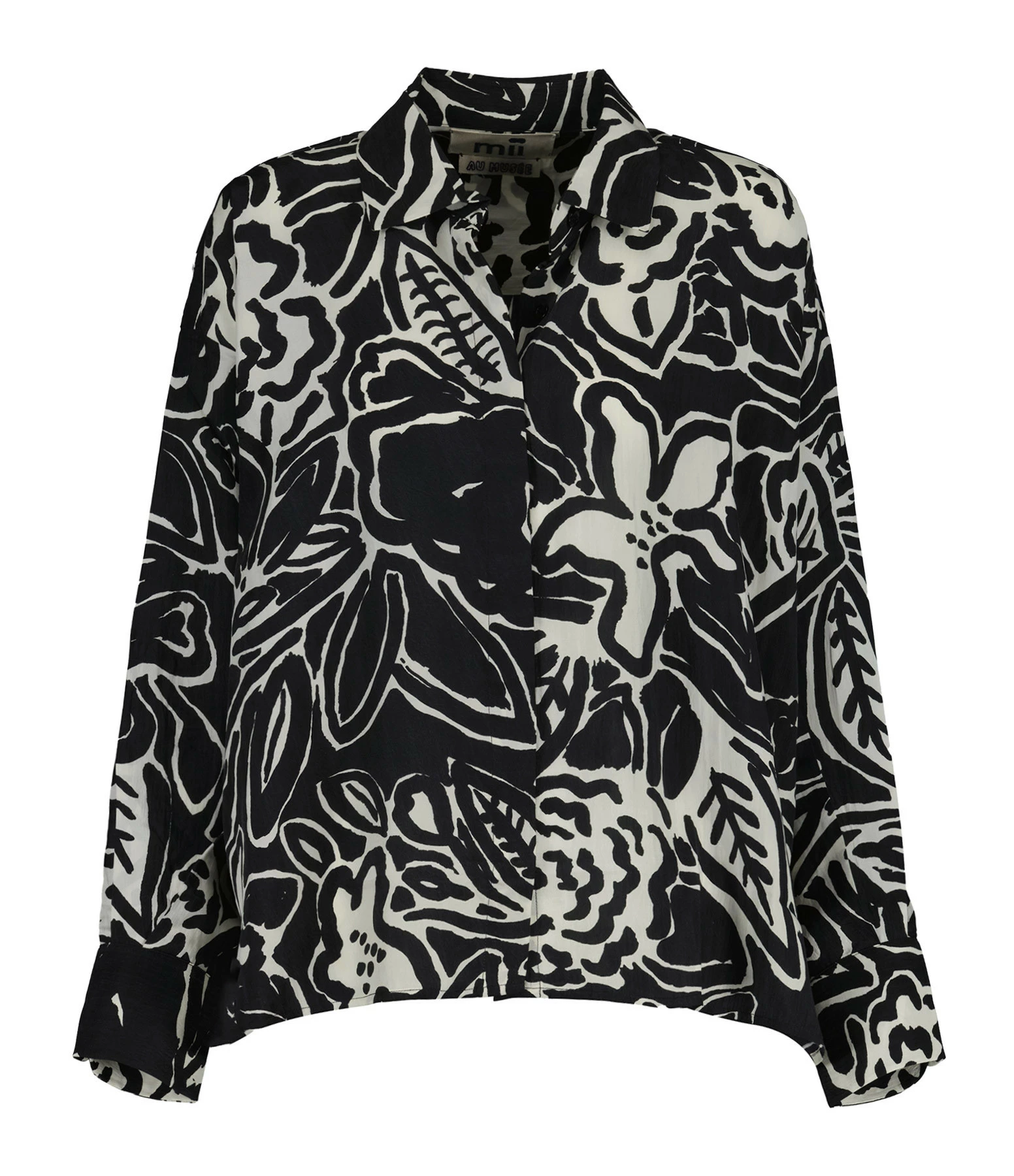 Meilleur prix 😀 MII Chemise Greta Soie Imprimé Fleur Noir Blanc 💯 1 Meilleur prix 😀 MII Chemise Greta Soie Imprimé Fleur Noir Blanc 💯