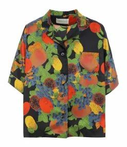 Nouveau ❤️ LA PRESTIC OUISTON Chemise Hawai Soie Imprimé Fruits Noir 🥰