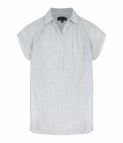 Meilleure vente 🎁 NILI LOTAN Blouse Normandy Coton Rayures Blanc Bleu 🛒