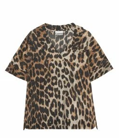 Bon marché ✨ GANNI Blouse Sheer Voile Léopard 👍
