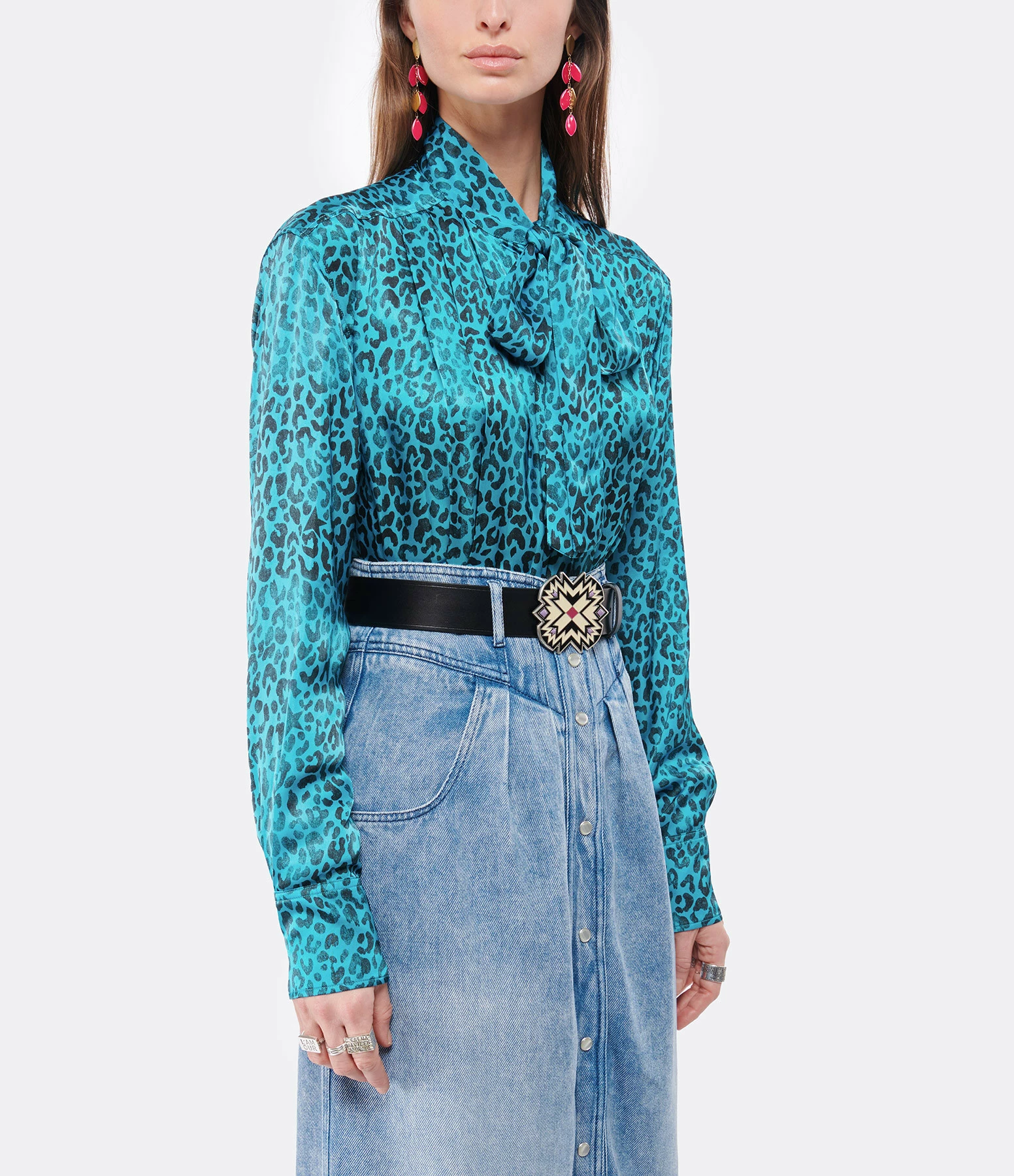 Le moins cher 🌟 GOLDEN GOOSE Blouse Boyfriend Léopard Bleu 🎁 3 Le moins cher 🌟 GOLDEN GOOSE Blouse Boyfriend Léopard Bleu 🎁 – Image 3