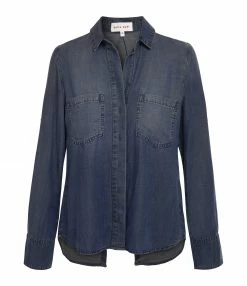 Tout neuf 🌟 BELLA DAHL Chemise Split Back Button Down Dark Ombre Wash 🔔
