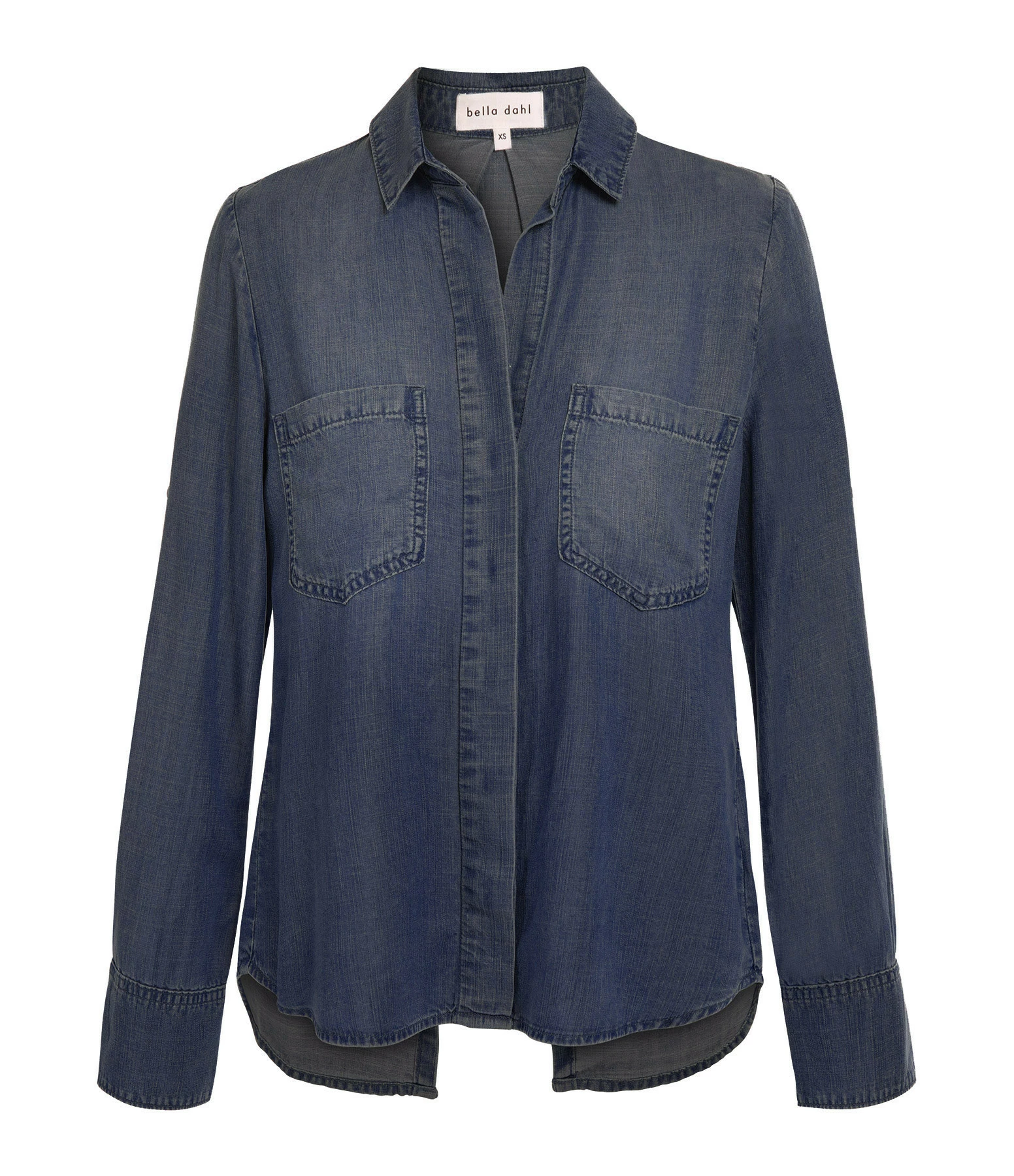 Tout neuf 🌟 BELLA DAHL Chemise Split Back Button Down Dark Ombre Wash 🔔 1 Tout neuf 🌟 BELLA DAHL Chemise Split Back Button Down Dark Ombre Wash 🔔