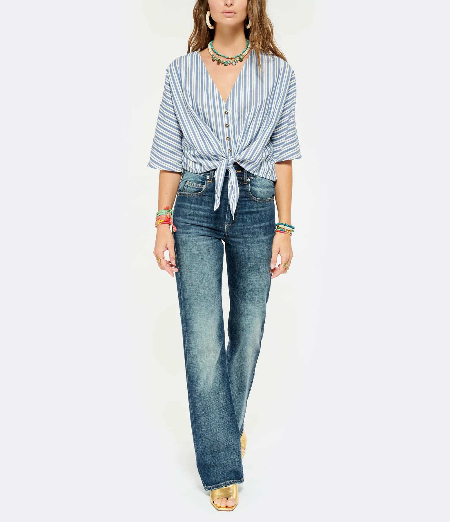 Meilleure affaire ✨ JEANNE VOULAND Blouse Rivage Nœud Coton Rayé Bleu Blanc 🌟 4 Meilleure affaire ✨ JEANNE VOULAND Blouse Rivage Nœud Coton Rayé Bleu Blanc 🌟 – Image 4