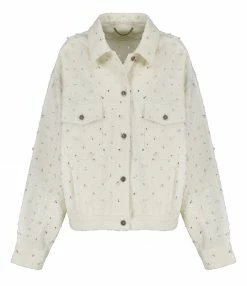 Tout neuf 🎁 GOLDEN GOOSE Veste Journey Cristaux Coton Denim Écru 🎉