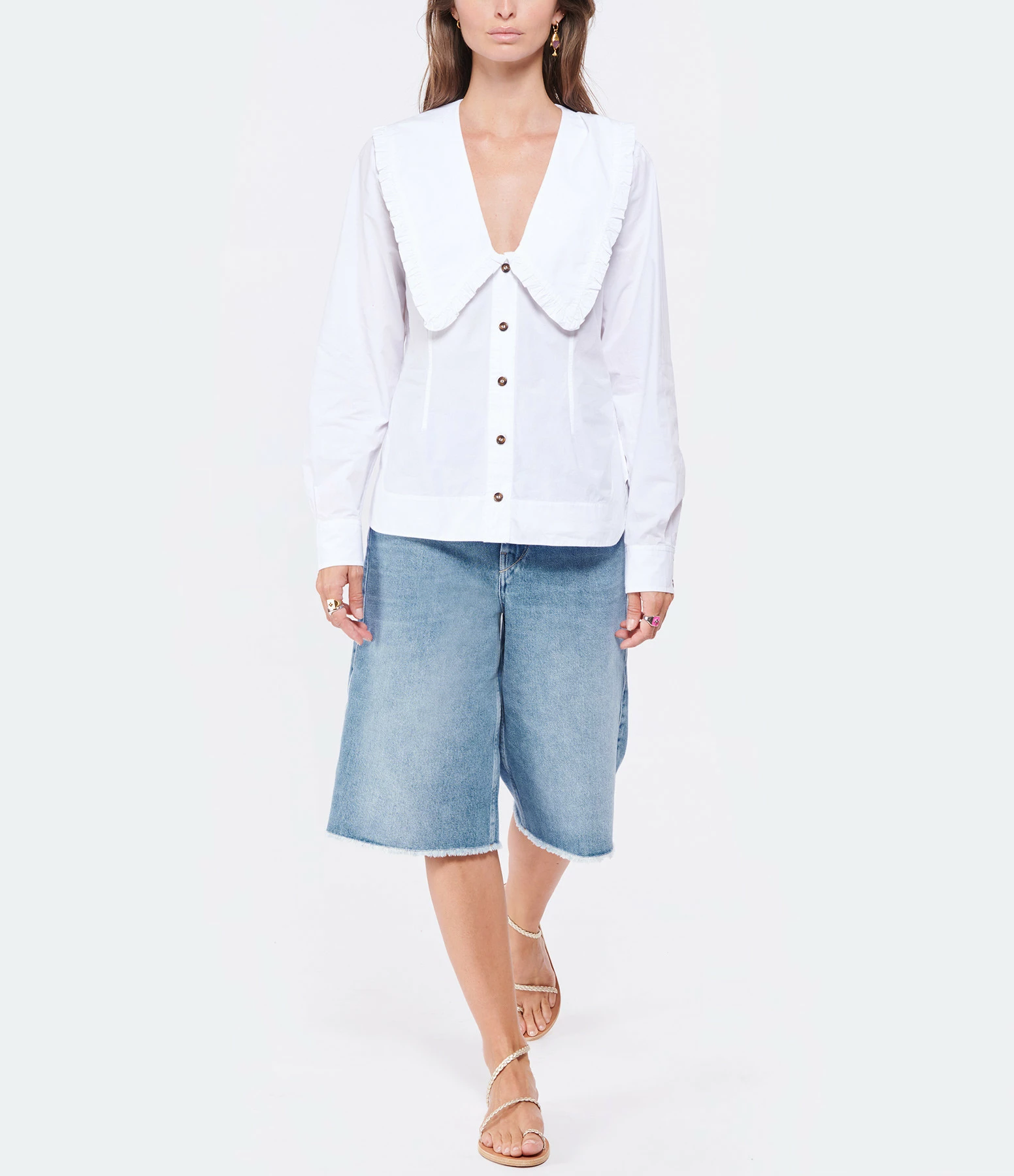 Bon marché ???? GANNI Top Coton Popeline Blanc ???? 3 Bon marché ???? GANNI Top Coton Popeline Blanc ???? – Image 3