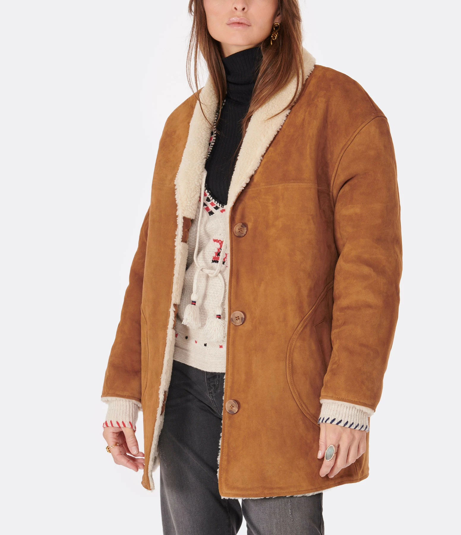 Vente flash 😍 MAISON STANDARDS Manteau Chrissy Cuir Suédé Marron 👏 2 Vente flash 😍 MAISON STANDARDS Manteau Chrissy Cuir Suédé Marron 👏 – Image 2