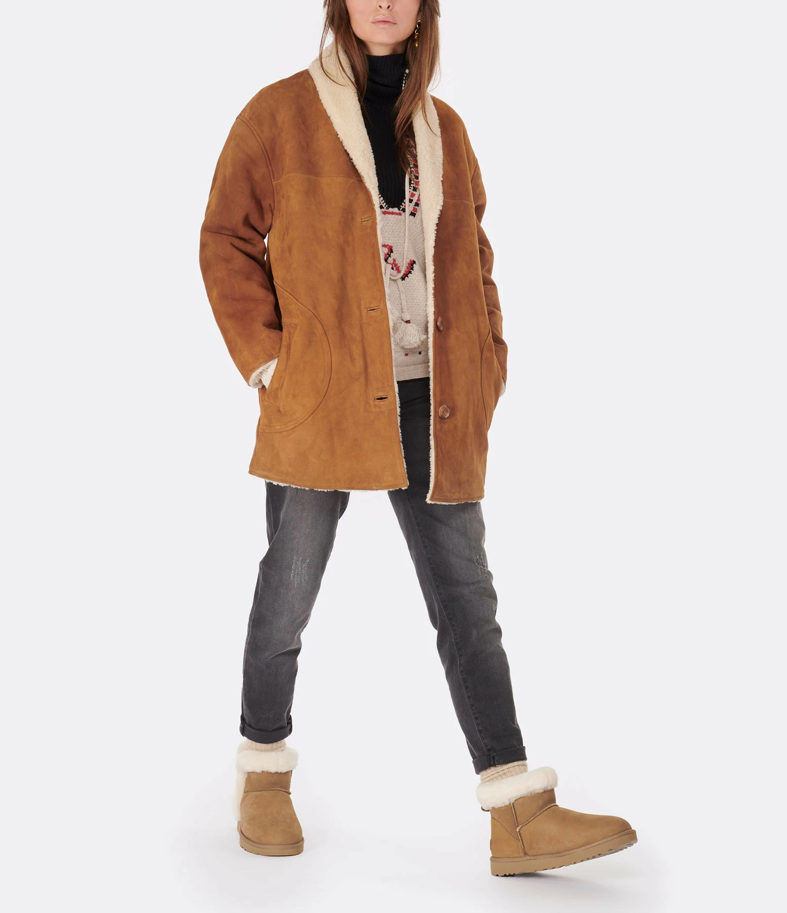 Vente flash 😍 MAISON STANDARDS Manteau Chrissy Cuir Suédé Marron 👏 3 Vente flash 😍 MAISON STANDARDS Manteau Chrissy Cuir Suédé Marron 👏 – Image 3