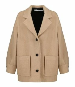 Coupon 👍 IRO Manteau Hisha Laine Vierge Taupe ⭐