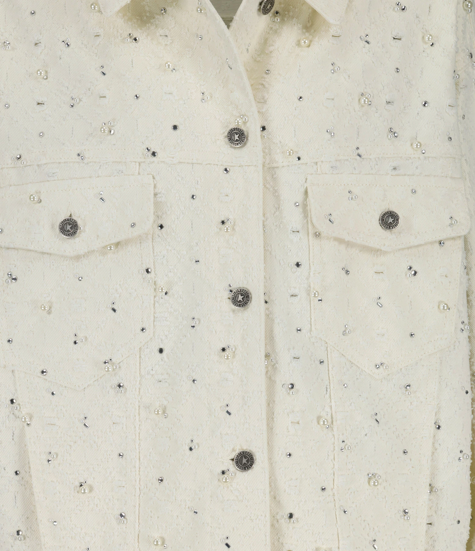 Tout neuf 🎁 GOLDEN GOOSE Veste Journey Cristaux Coton Denim Écru 🎉 2 Tout neuf 🎁 GOLDEN GOOSE Veste Journey Cristaux Coton Denim Écru 🎉 – Image 2