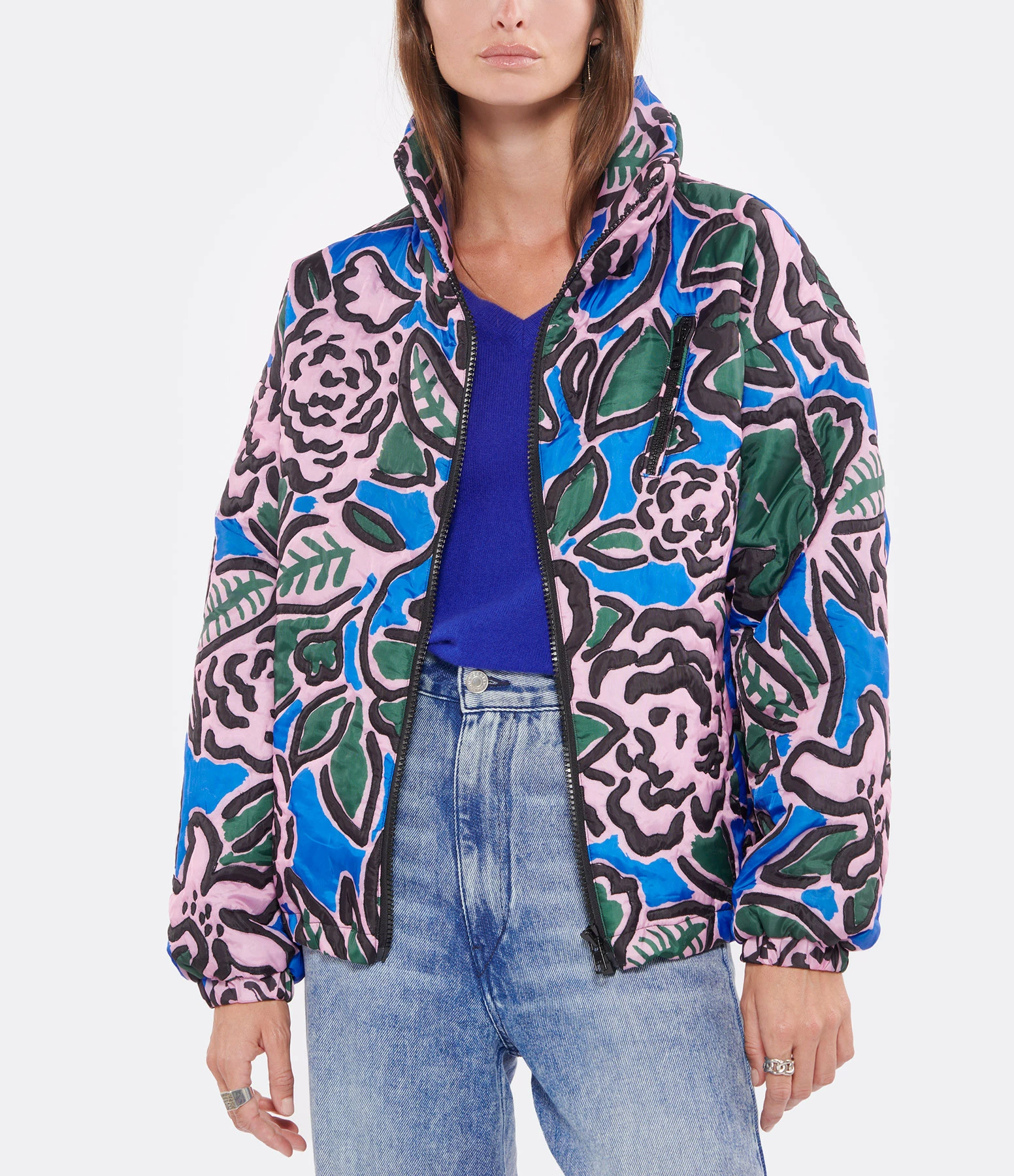 Vente flash ⌛ MII Doudoune Dora Broderie Imprimé Fleur Bleu Rose 🧨 2 Vente flash ⌛ MII Doudoune Dora Broderie Imprimé Fleur Bleu Rose 🧨 – Image 2