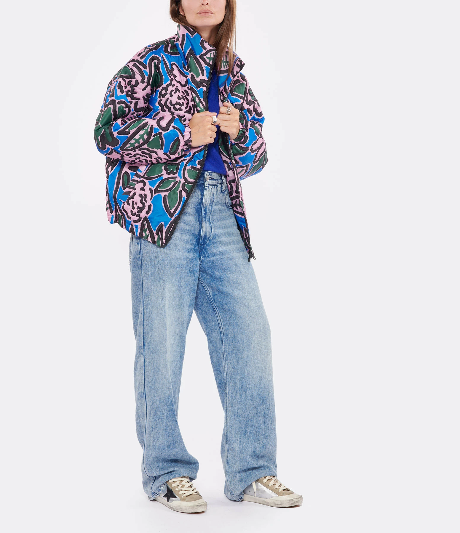 Vente flash ⌛ MII Doudoune Dora Broderie Imprimé Fleur Bleu Rose 🧨 3 Vente flash ⌛ MII Doudoune Dora Broderie Imprimé Fleur Bleu Rose 🧨 – Image 3