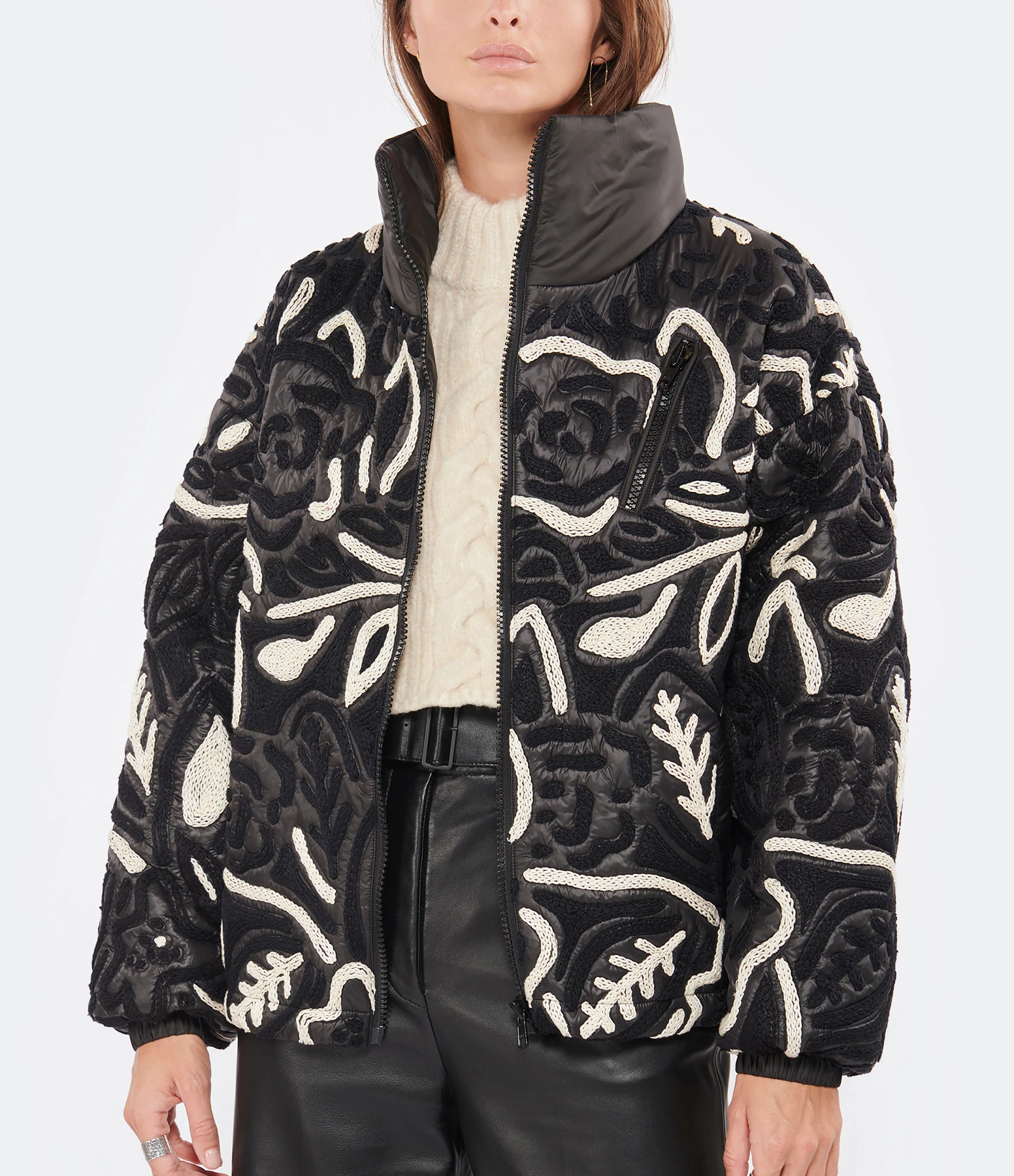 Meilleure vente ???? MII Doudoune Dora Broderie Imprimé Fleur Noir Blanc ❤️ 2 Meilleure vente ???? MII Doudoune Dora Broderie Imprimé Fleur Noir Blanc ❤️ – Image 2