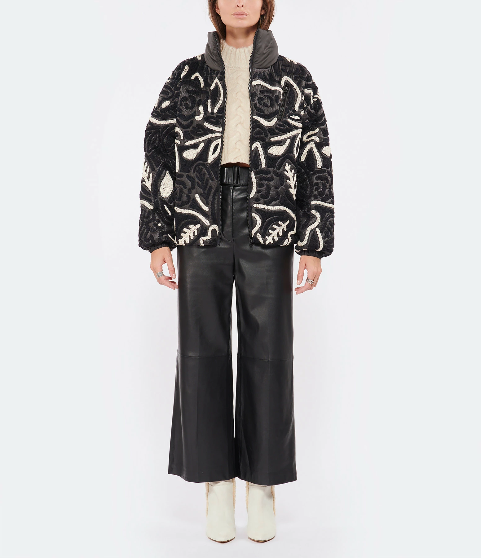 Meilleure vente ???? MII Doudoune Dora Broderie Imprimé Fleur Noir Blanc ❤️ 3 Meilleure vente ???? MII Doudoune Dora Broderie Imprimé Fleur Noir Blanc ❤️ – Image 3