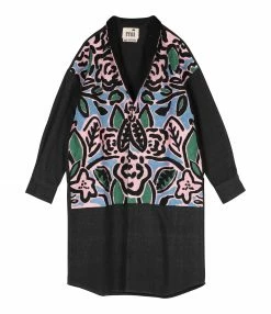 Tout neuf 👍 MII Manteau Long Uma Coton Broderie Noir Multicolore ⭐