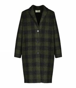 Remise 🔔 VANESSA BRUNO Manteau Hemrick Laine Carreaux Noir Vert ⭐