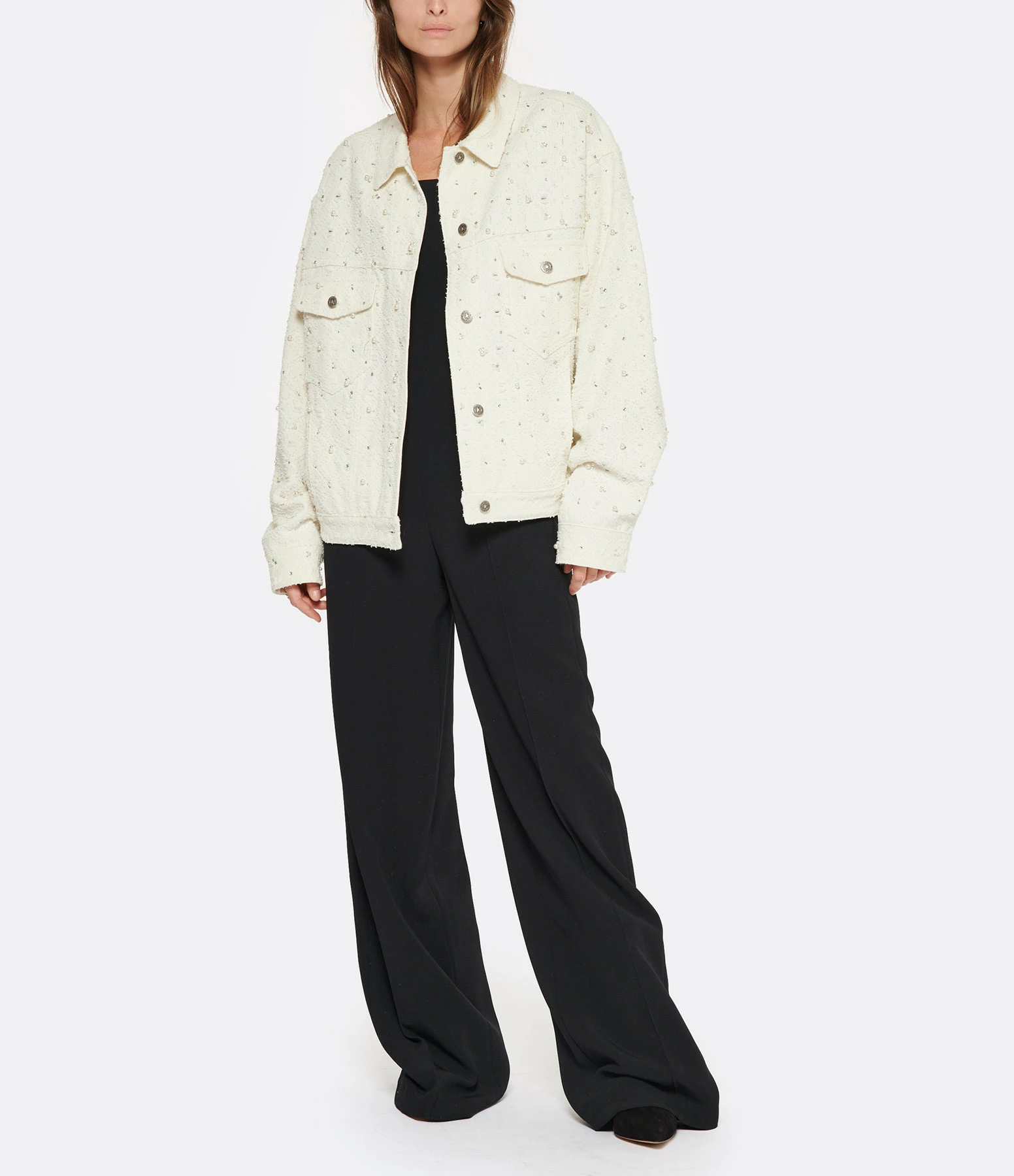 Tout neuf 🎁 GOLDEN GOOSE Veste Journey Cristaux Coton Denim Écru 🎉 4 Tout neuf 🎁 GOLDEN GOOSE Veste Journey Cristaux Coton Denim Écru 🎉 – Image 4