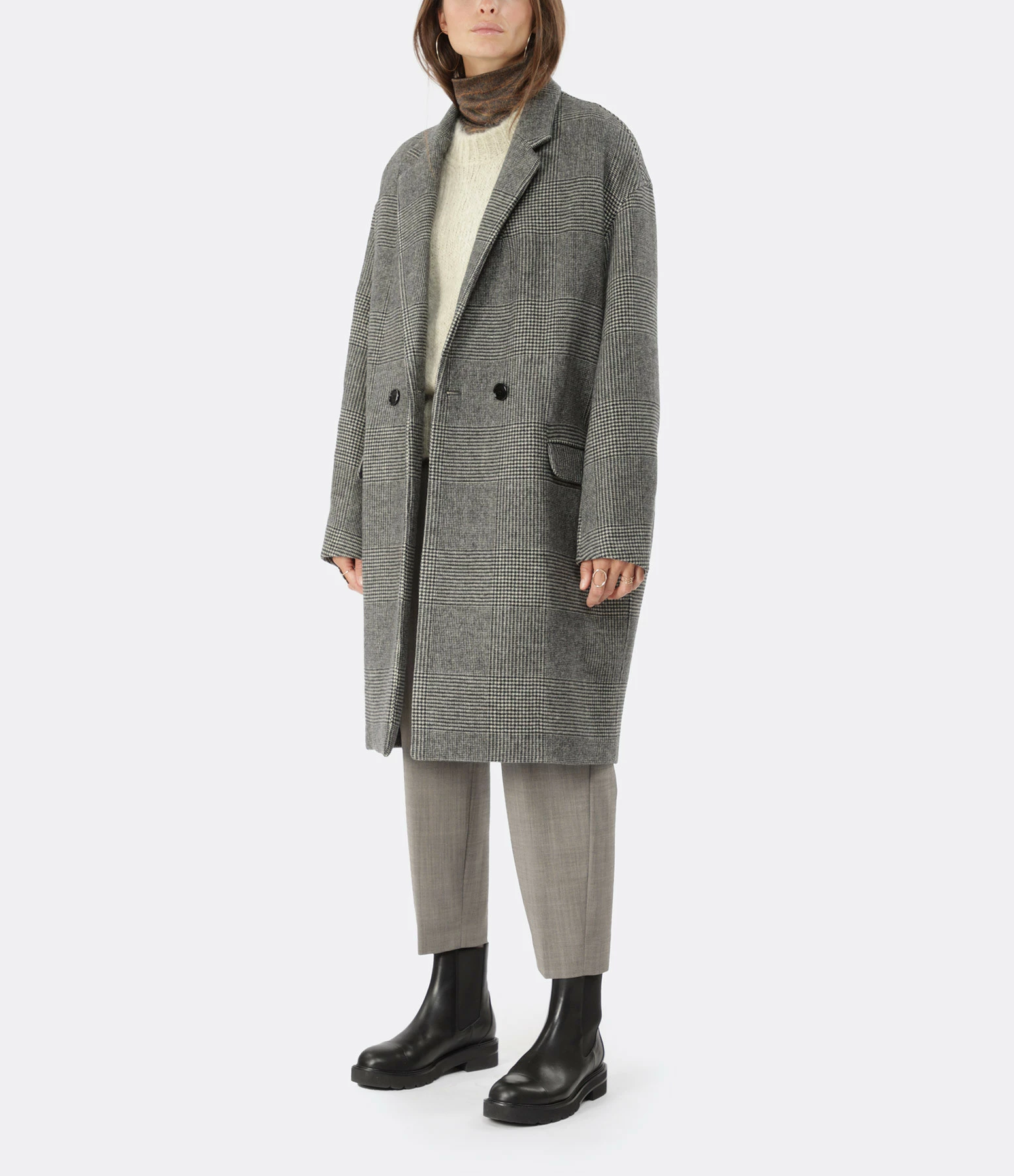 Meilleure vente ???? ISABEL MARANT Manteau Efegozi Laine Noir Écru ???? 3 Meilleure vente ???? ISABEL MARANT Manteau Efegozi Laine Noir Écru ???? – Image 3