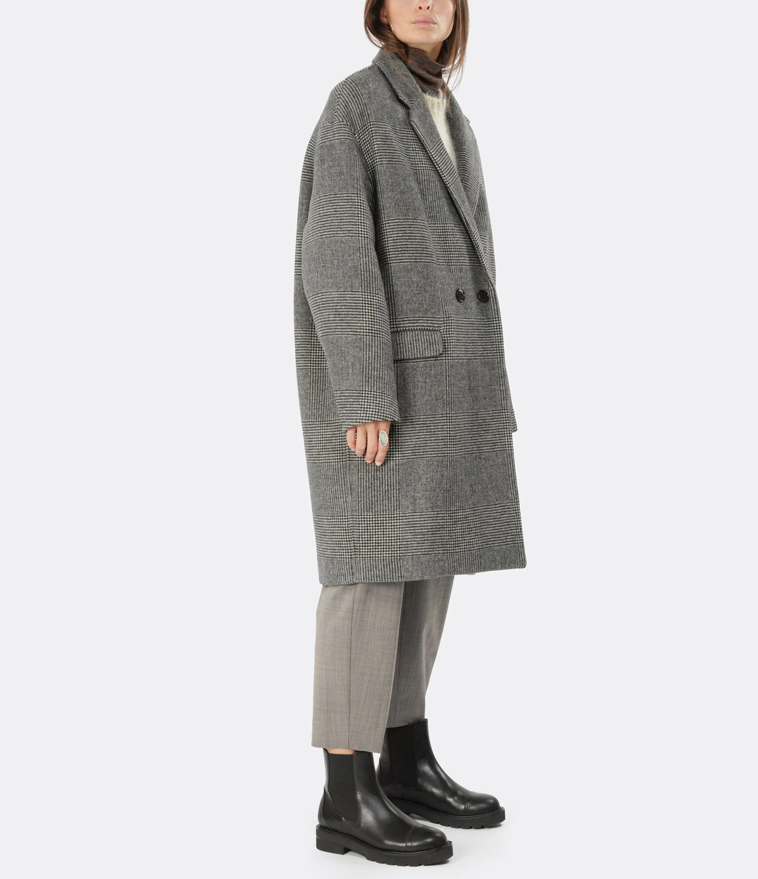 Meilleure vente ???? ISABEL MARANT Manteau Efegozi Laine Noir Écru ???? 4 Meilleure vente ???? ISABEL MARANT Manteau Efegozi Laine Noir Écru ???? – Image 4