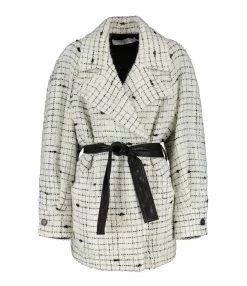 Promo ???? IRO Manteau Derek Ceinture Cuir Écru Noir ⭐