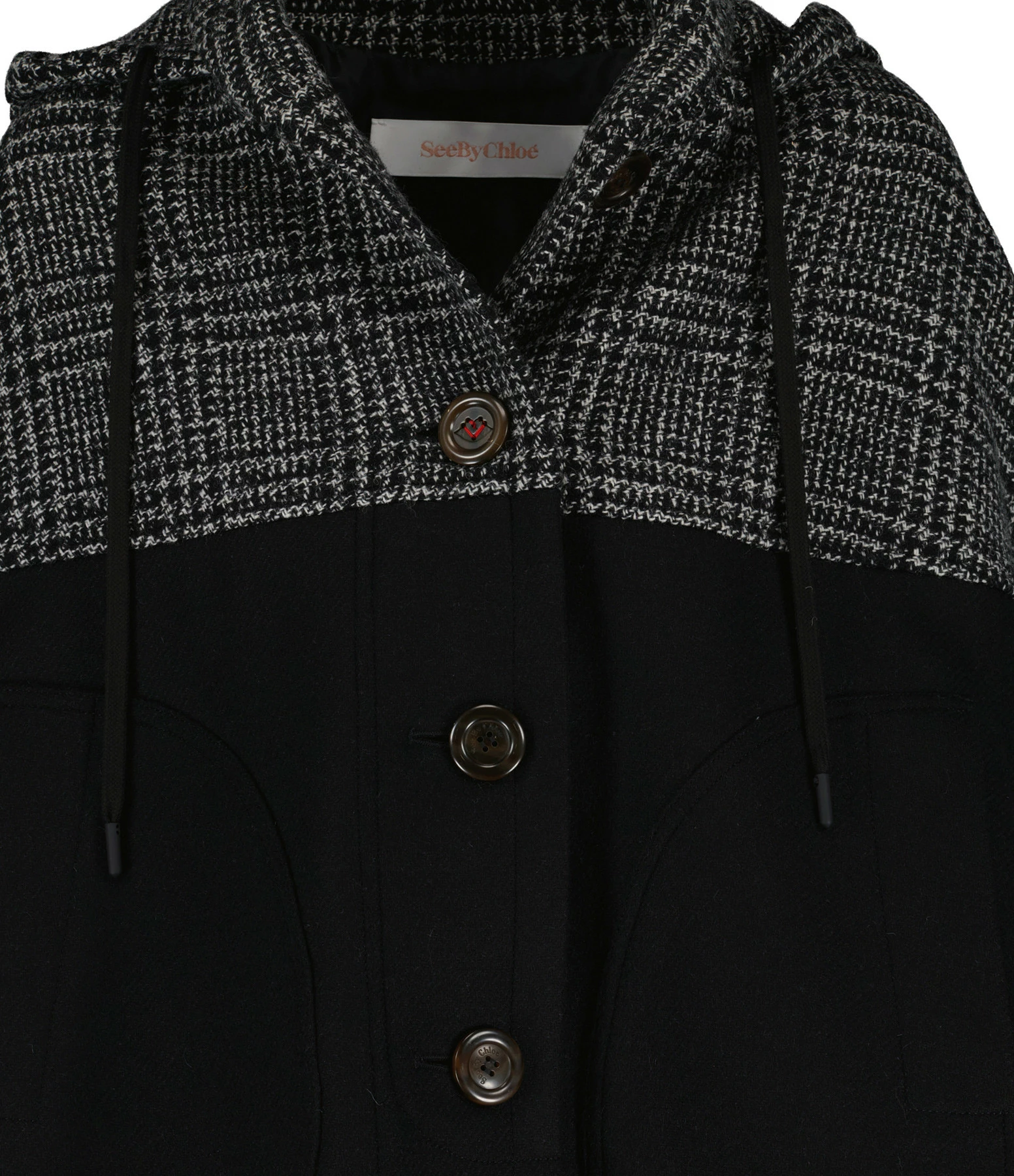 Meilleure affaire ???? SEE BY CHLOE Manteau Laine Noir Gris ???? 2 Meilleure affaire ???? SEE BY CHLOE Manteau Laine Noir Gris ???? – Image 2