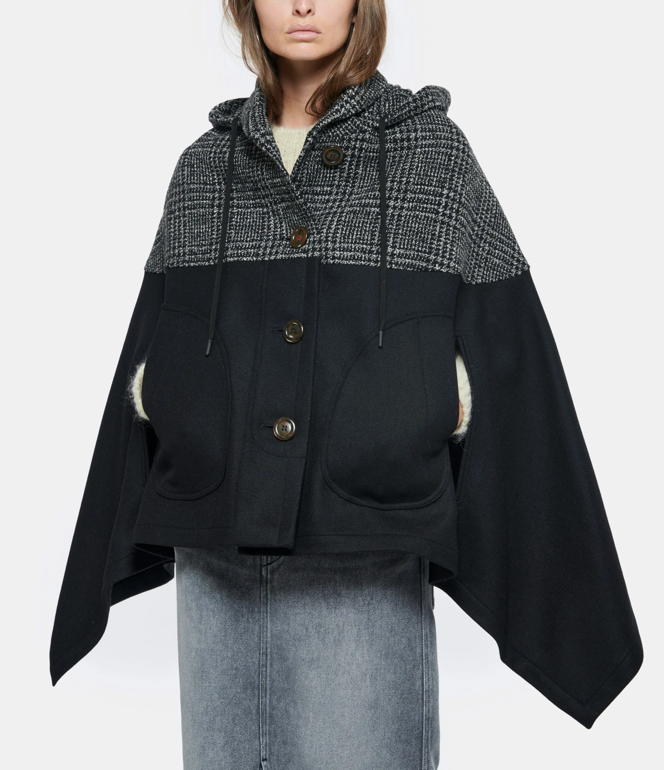 Meilleure affaire ???? SEE BY CHLOE Manteau Laine Noir Gris ???? 3 Meilleure affaire ???? SEE BY CHLOE Manteau Laine Noir Gris ???? – Image 3