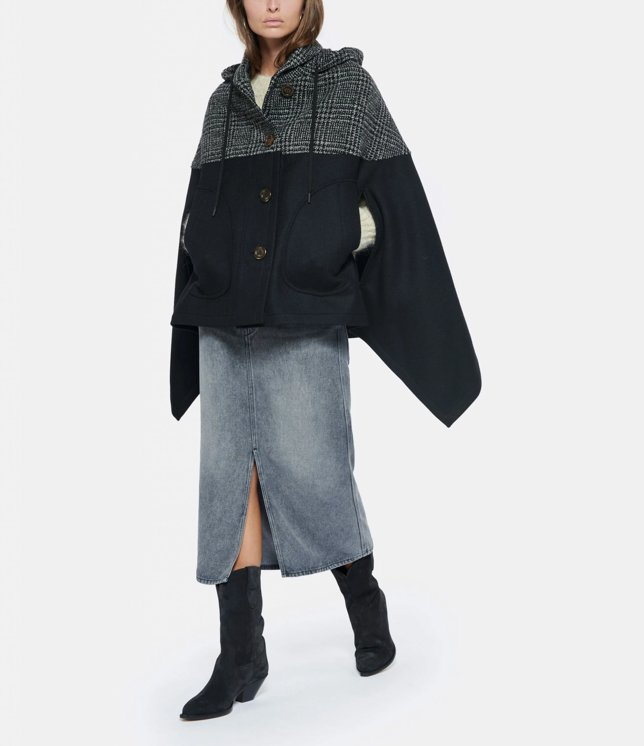 Meilleure affaire ???? SEE BY CHLOE Manteau Laine Noir Gris ???? 4 Meilleure affaire ???? SEE BY CHLOE Manteau Laine Noir Gris ???? – Image 4