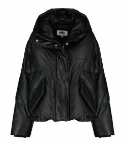 Vente flash 😍 MM6 MAISON MARGIELA Doudoune Matelassée Simili Cuir Noir 🌟