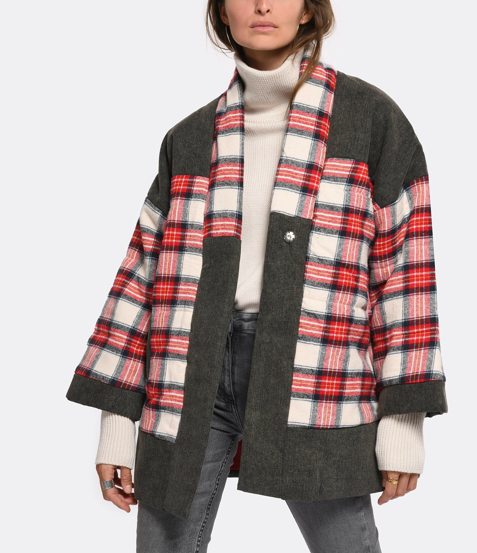 Promo ✨ CHARLIE JOE Veste Luck Coton Tartan Rouge ???? 3 Promo ✨ CHARLIE JOE Veste Luck Coton Tartan Rouge ???? – Image 3